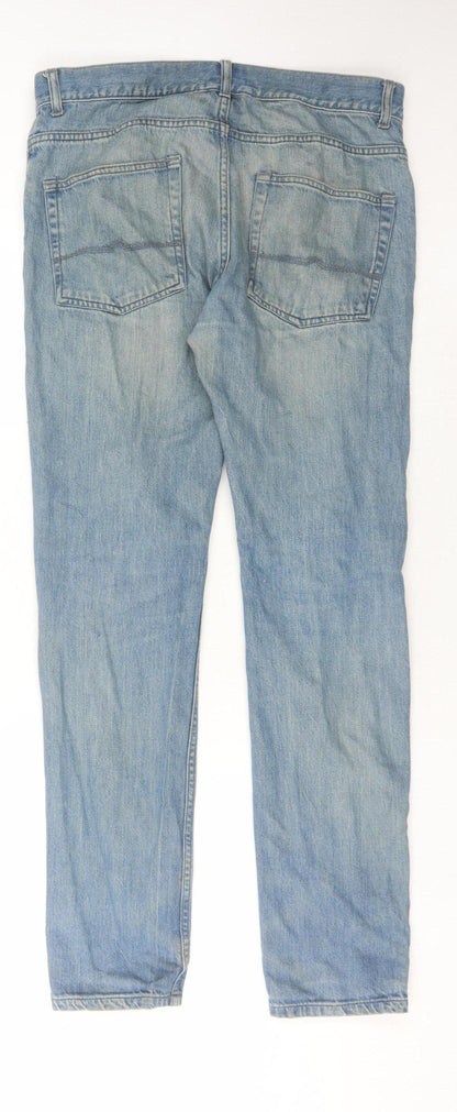 Back view of ASOS Men's Blue Straight Jeans, size 32, Cotton