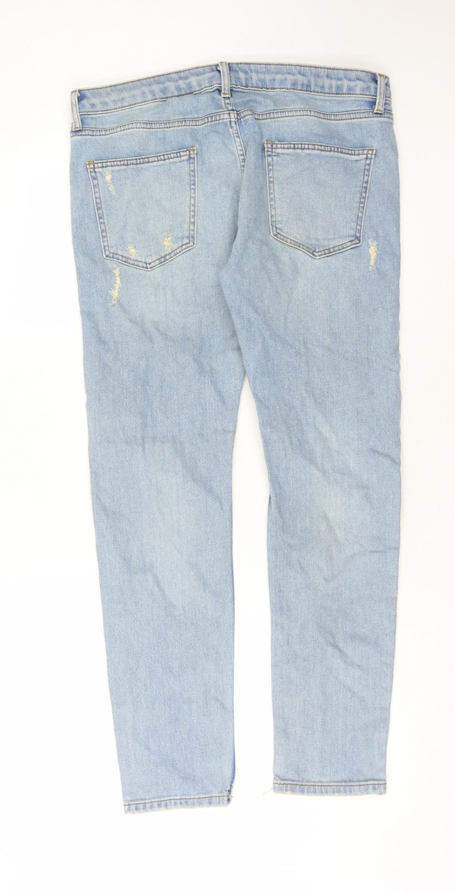 Topman Men's Blue Skinny Jeans Size 34 Distressed