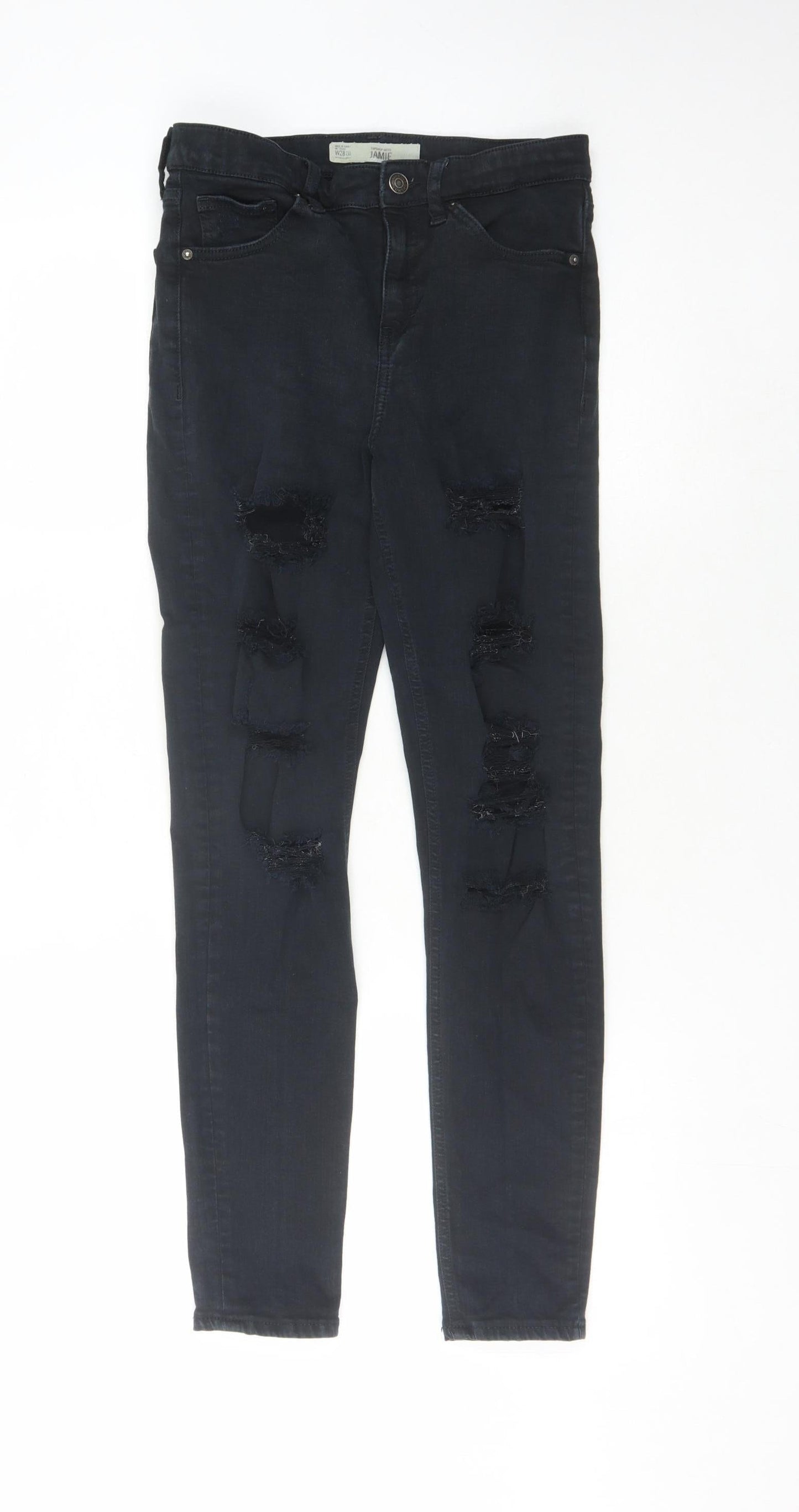 Topshop Women’s Black Skinny Distressed Jeans Size 10