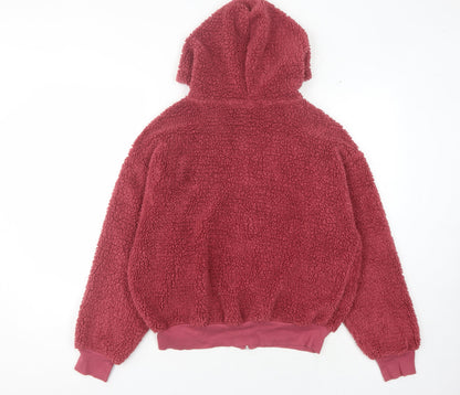 Topshop Women's Red Hooded Full Zip Jacket Size 10
