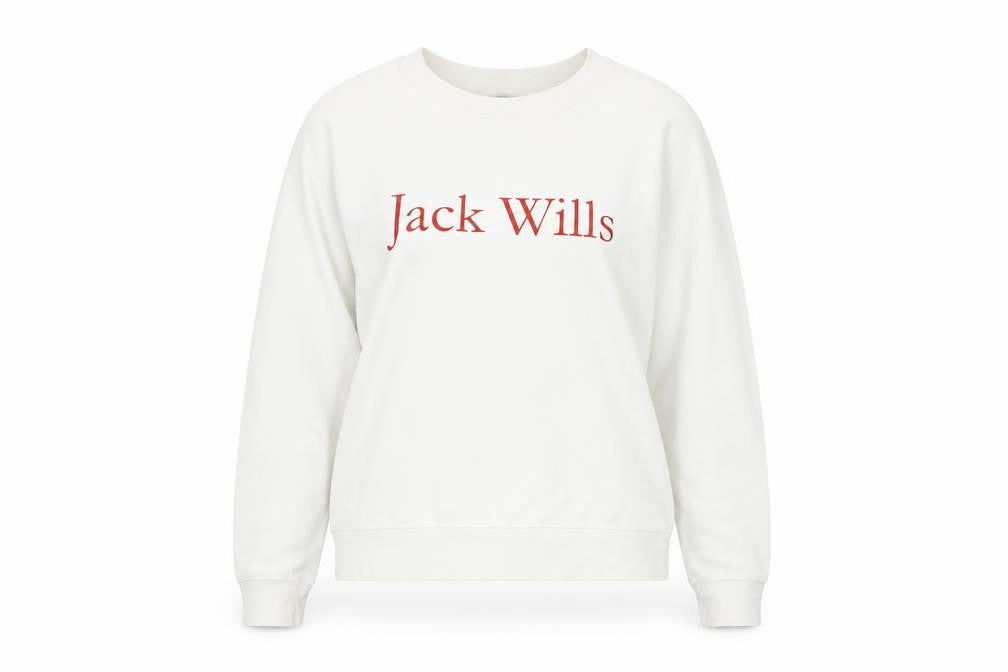 Jack Wills Women's White Logo Pullover Sweatshirt