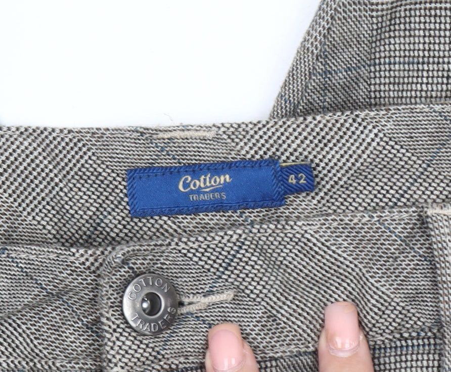 Cotton Traders Men's Grey Check Trousers Size 42
