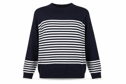 Front view of Gallery Women's Blue XL Striped jumper