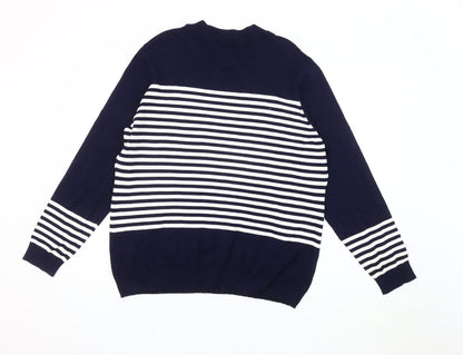 Back view of Gallery Women's Blue XL Striped jumper