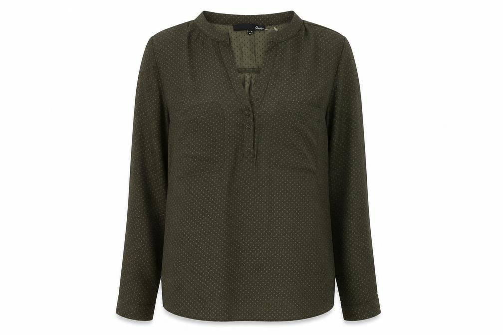 Etam Women's Green Blouse, Size 8, Button V-Neck