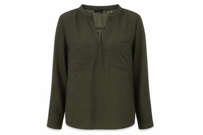 Etam Women's Green Blouse, Size 8, Button V-Neck