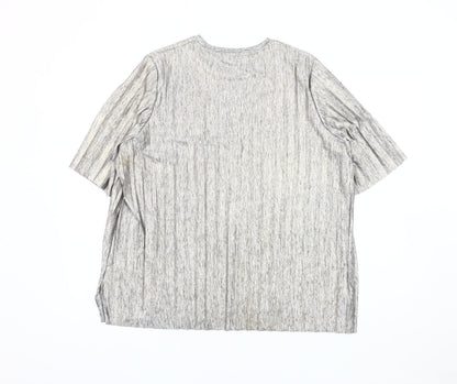 Marks & Spencer Women's Grey Striped T-Shirt Size 16