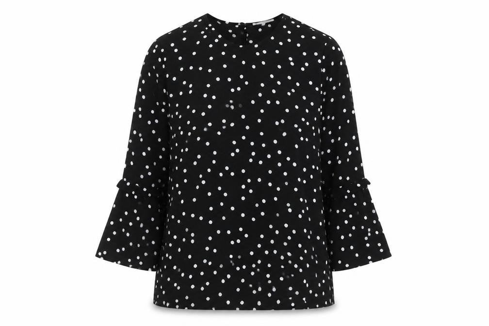 Warehouse Women's Black Polka Dot Bell Sleeve Top