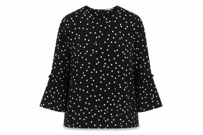 Warehouse Women's Black Polka Dot Bell Sleeve Top