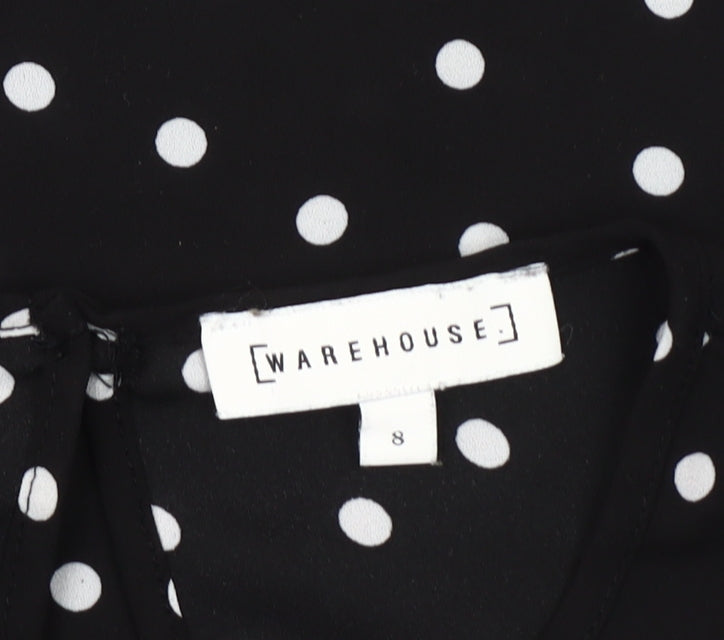 Warehouse Women's Black Polka Dot Bell Sleeve Top