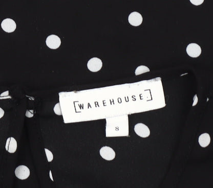 Warehouse Women's Black Polka Dot Bell Sleeve Top