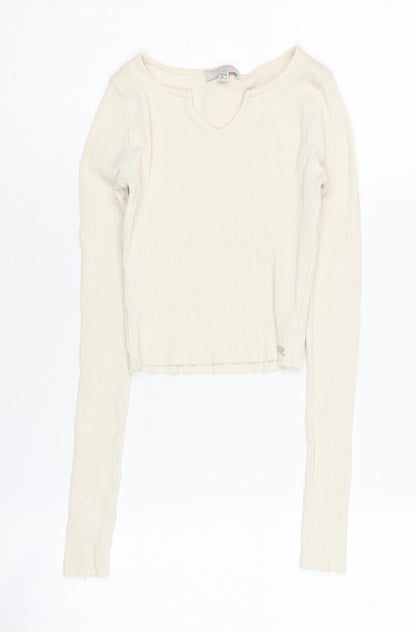 Pull&Bear Womens Ivory Cropped Knit Blouse, Size S