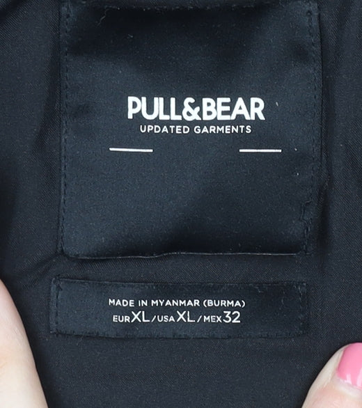 Pull & Bear Women's Black XL Quilted Hooded Jacket