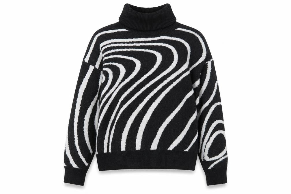 Klass Women's Black Geometric Roll Neck Pullover Jumper L