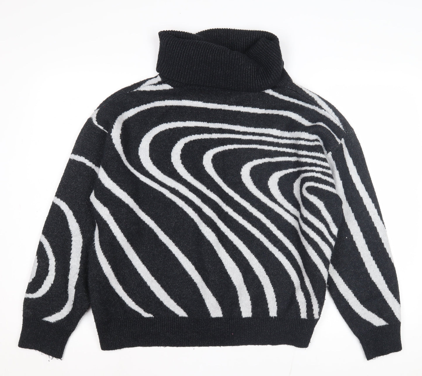 Klass Women's Black Geometric Roll Neck Pullover Jumper L