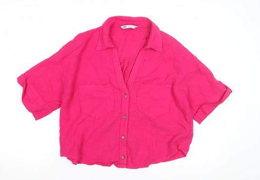 Zara Women's Pink Button-Up Shirt, Size 8, Relaxed Fit