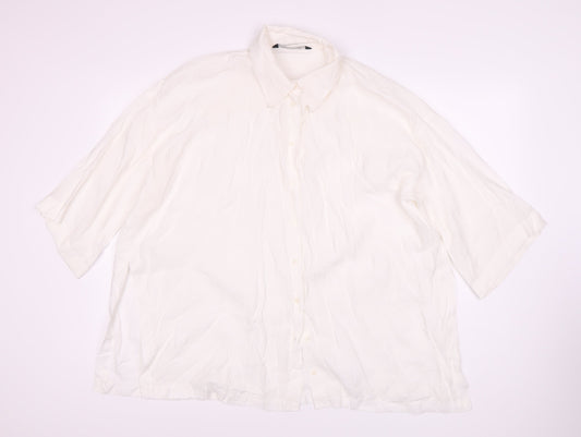 Zara Women's White Modal Blend Collared Blouse Size 4
