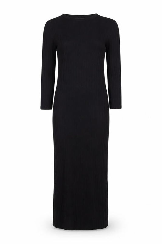 Front view of Bershka Black Bodycon Midi Dress, size 8, 3/4 Sleeve