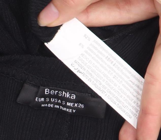 Bershka Black Bodycon Midi Dress, Size 8, 3/4 Sleeve
