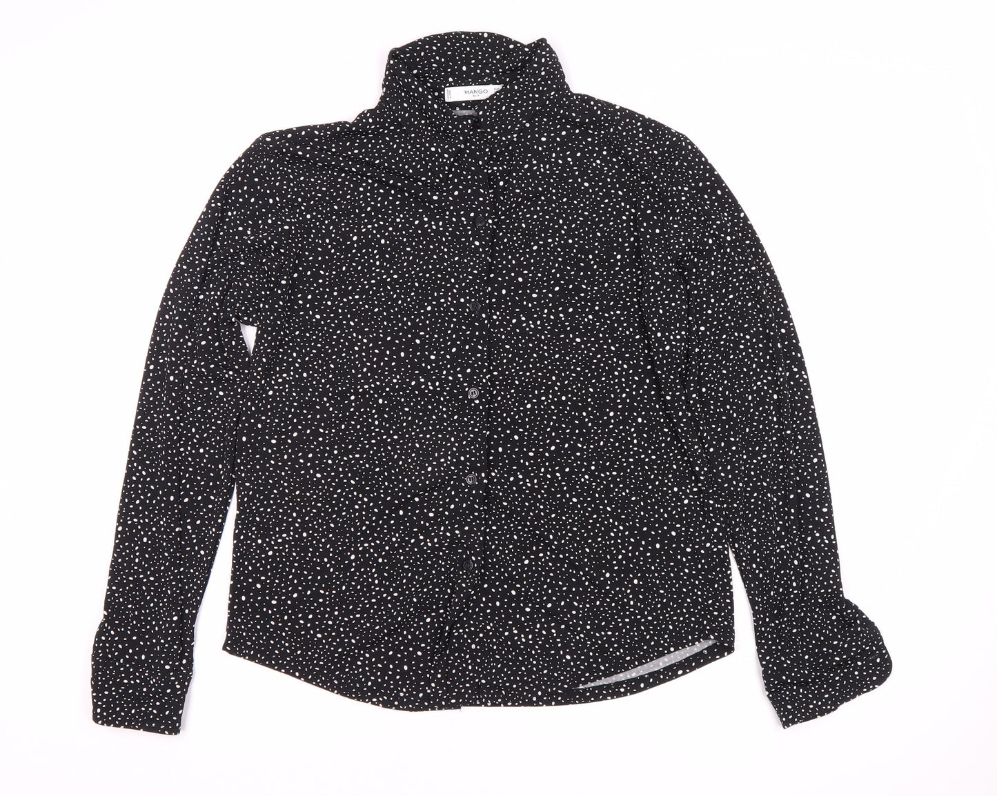 Mango Women's Black Polka Dot Button-Up Shirt Size 12