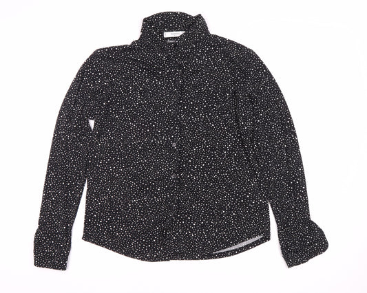 Mango Women's Black Polka Dot Button-Up Shirt Size 12