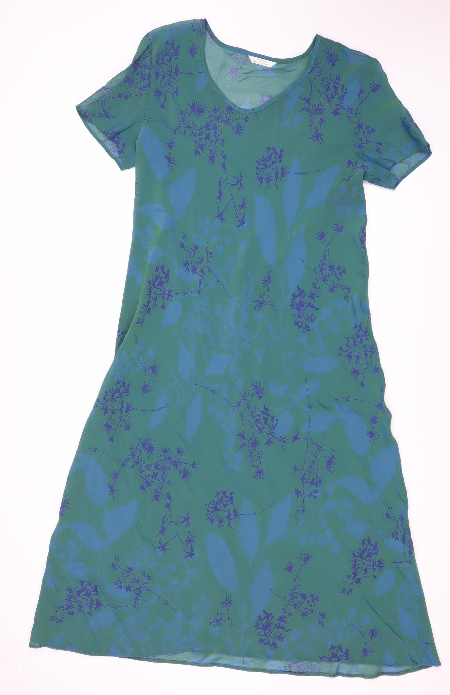 Marks & Spencer Women's Green Floral Dress, Size 12