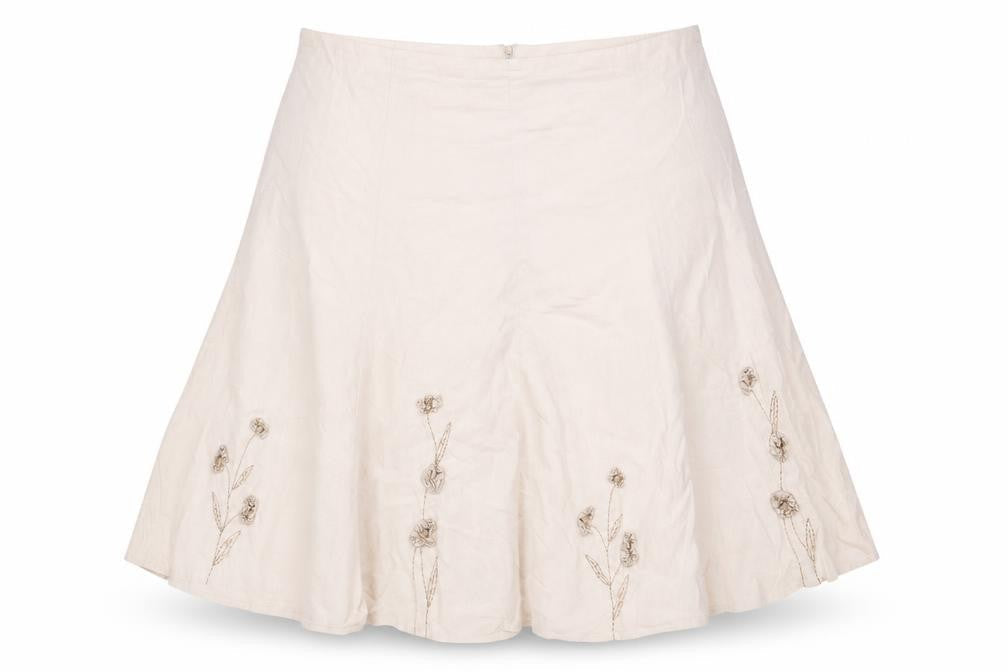 Damart Beige Embroidered Women's Long Skirt Size 20