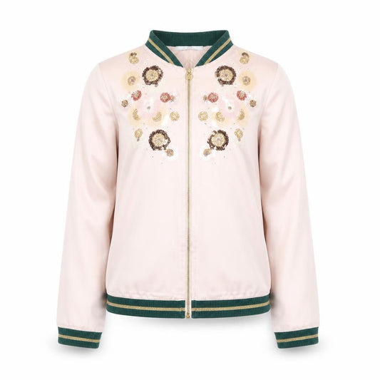 Front view of Marks & Spencer girls’ pink bomber jacket, embroidered, size 12-13y