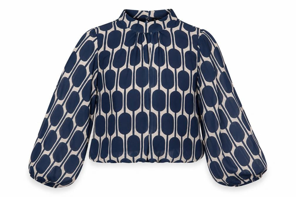 Blue Vanilla Women's Geometric Blouse, S/M, Collared, New