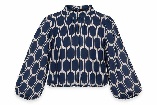 Blue Vanilla Women's Geometric Blouse, S/M, Collared, New