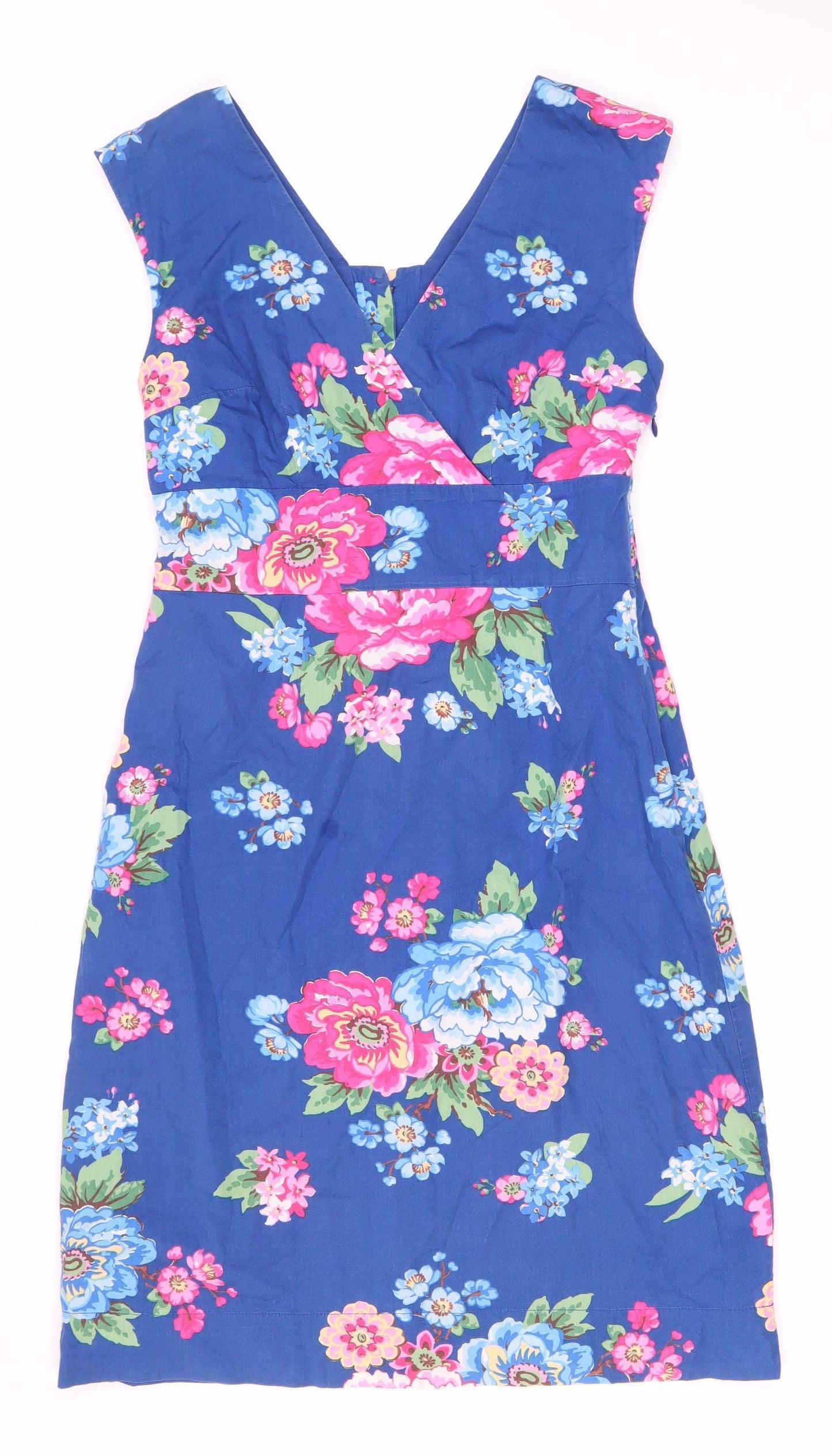 Women's Blue Floral Dress Size 8 Cotton Button Detail