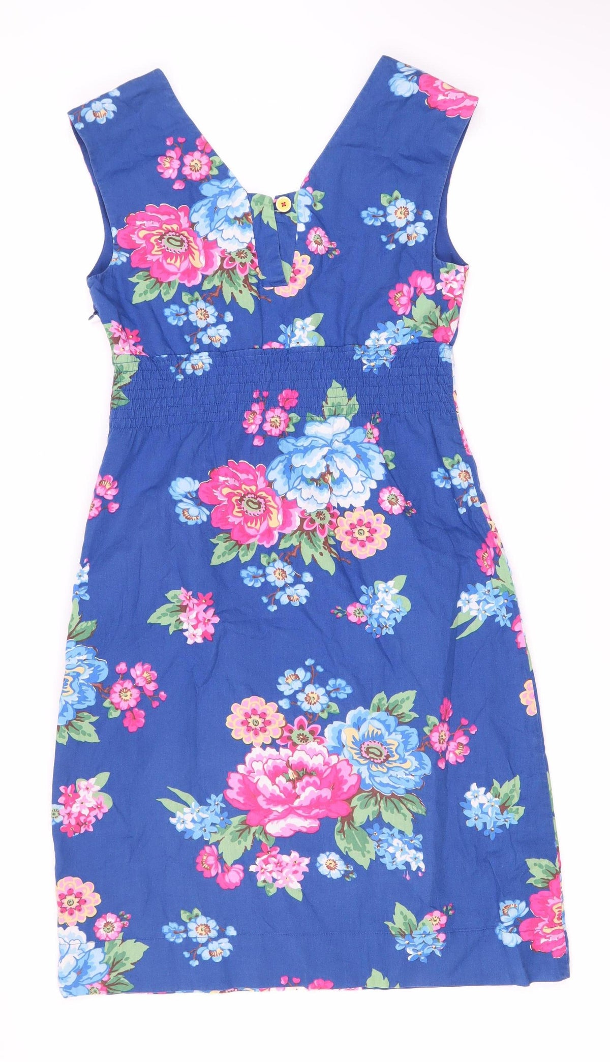 Women's Blue Floral Dress Size 8 Cotton Button Detail