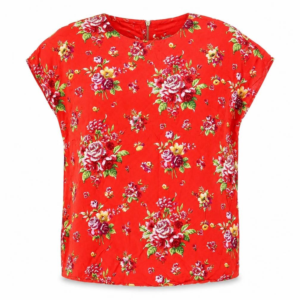 8PM Atelier Women's Red Floral Tunic Blouse Size 8