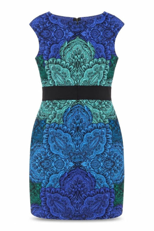 LONDON TIMES Women's Blue Green Paisley Sheath Dress Size 6