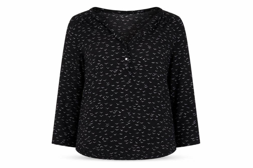 H&M Women's Black 3/4 Sleeve Animal Print Blouse