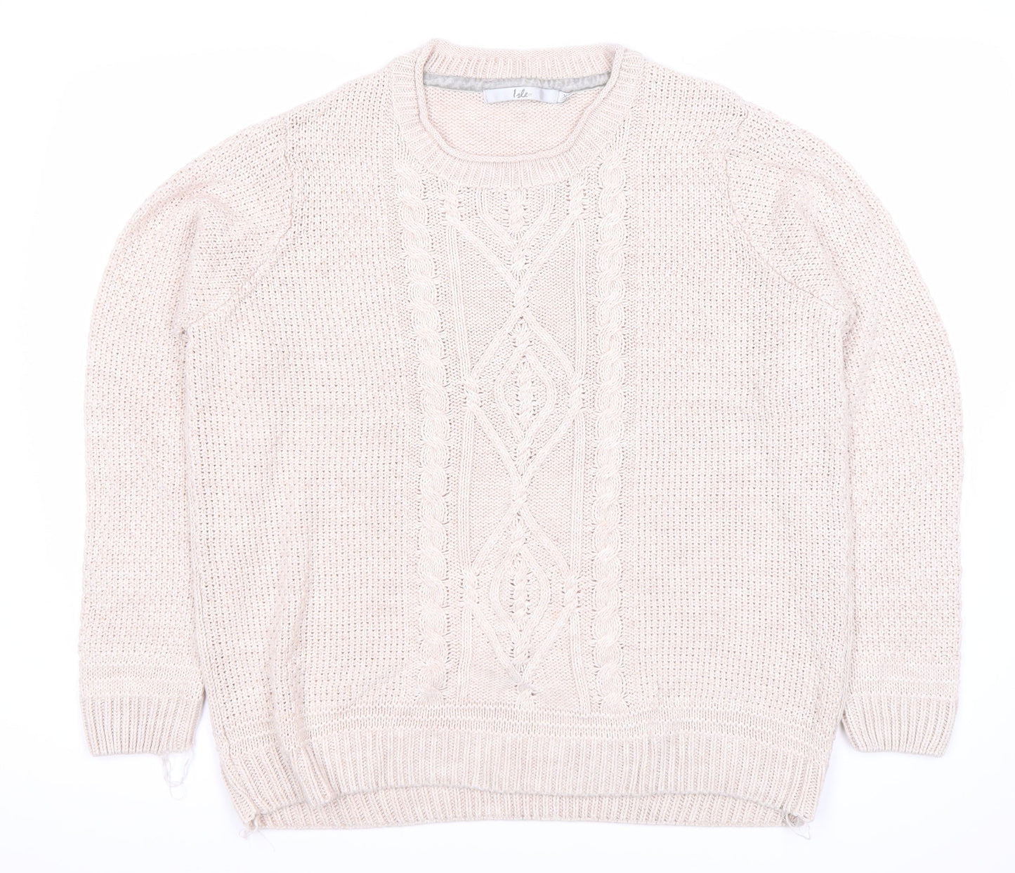 Isle Women's Beige Cable Knit Pullover Jumper XL