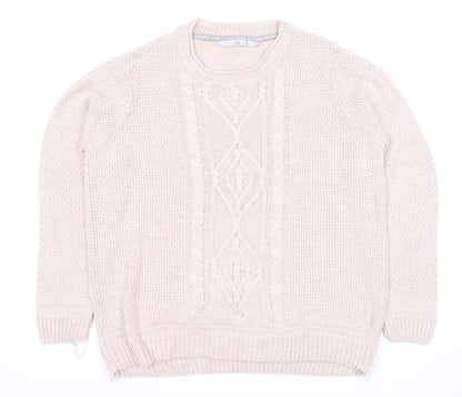 Isle Women's Beige Cable Knit Pullover Jumper XL