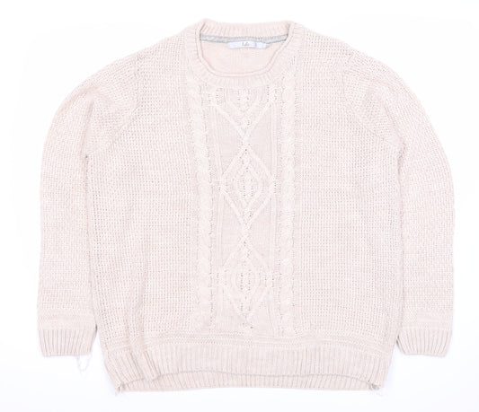 Isle Women's Beige Cable Knit Pullover Jumper XL