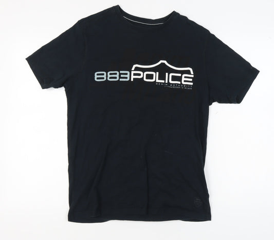 883 Police Men's Black T-Shirt Size 4 Crew Neck Logo