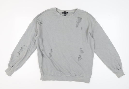 New Look Women's Grey Distressed Pullover Sweatshirt S