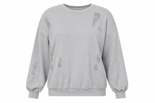 New Look Women's Grey Distressed Pullover Sweatshirt S