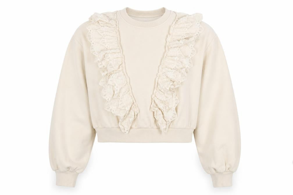 Zara Women's Beige Ruffle Pullover Sweatshirt Size 12