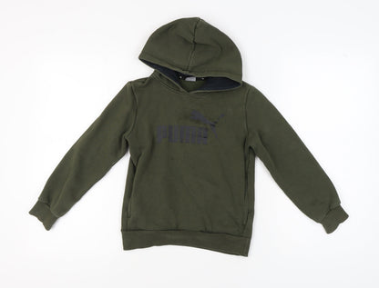 Additional front view of Puma boys’ green pullover hoodie - 9-10 years