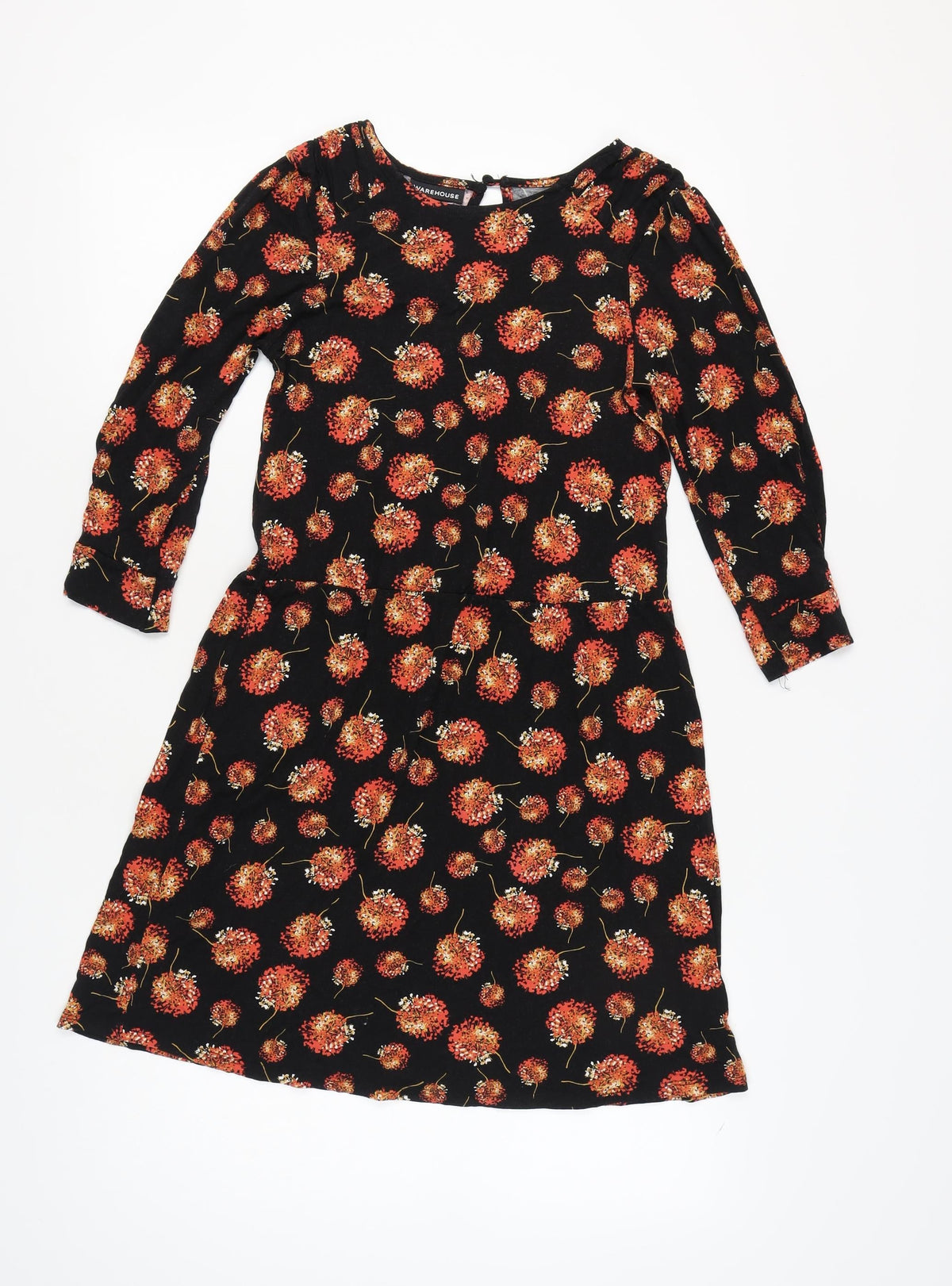 Warehouse Women's Black Floral Long Sleeve Dress Size 10