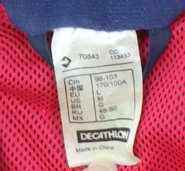 Brand and care label for Decathlon unisex blue windbreaker jacket m