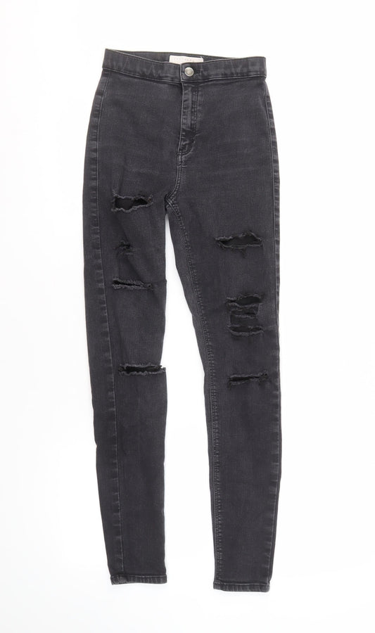 Topshop Women's Black Skinny Distressed Jeans Size 12
