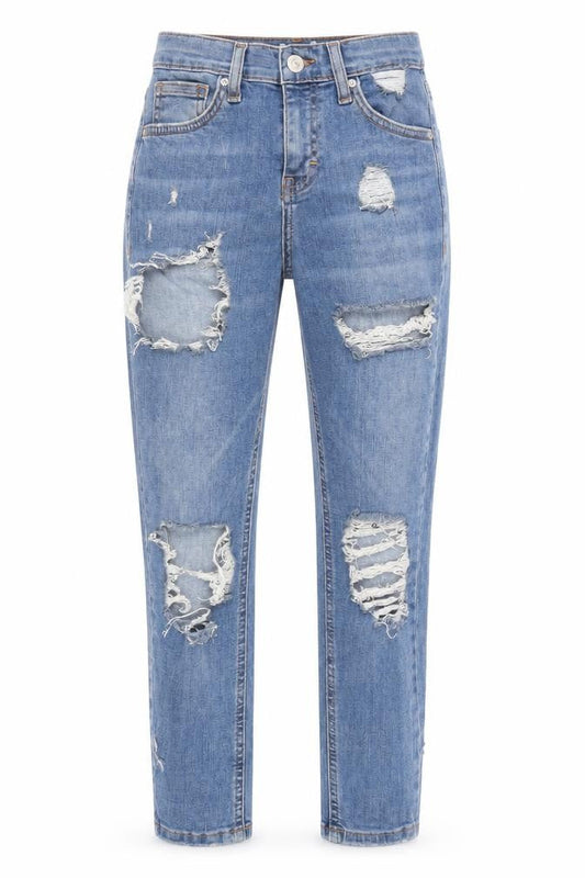 Topshop Women Blue High Rise Distressed Mom Jeans Size 6