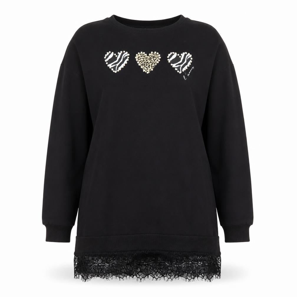 Lipsy Teens Black Pullover Sweatshirt with Lace Trim
