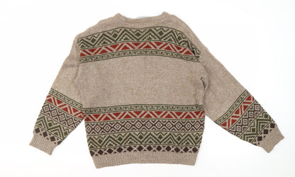 Greenwoods Men's Beige Geometric Pullover M V-Neck Jumper