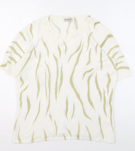Roman Originals Women’s Ivory Knit Top, M/L, Embroidered Accents